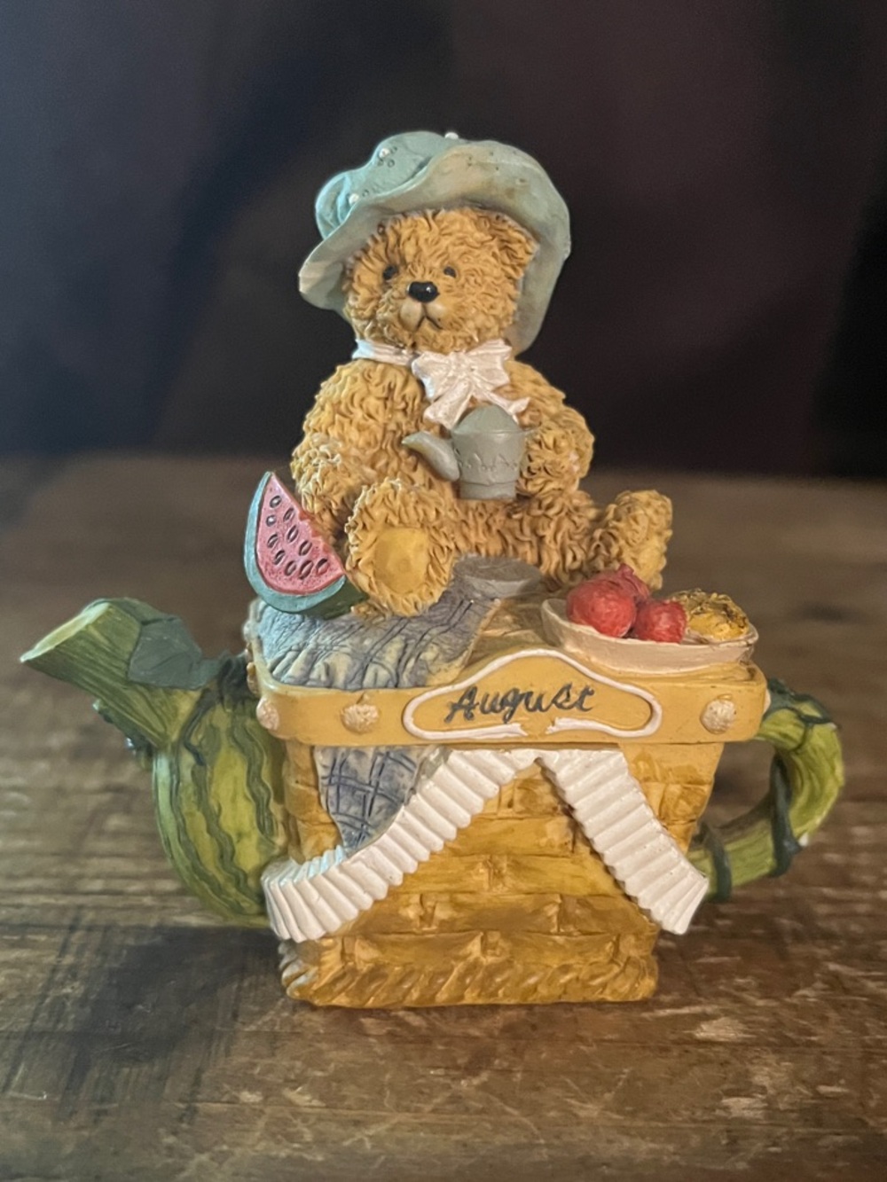 August Teapot Trinket Box Bear - Yellow, Green Accent Home Accent